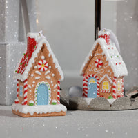 Zodax Gingerbread House Christmas Ornaments, 6 Hanging Pieces (3 Sets of 2 Assorted)