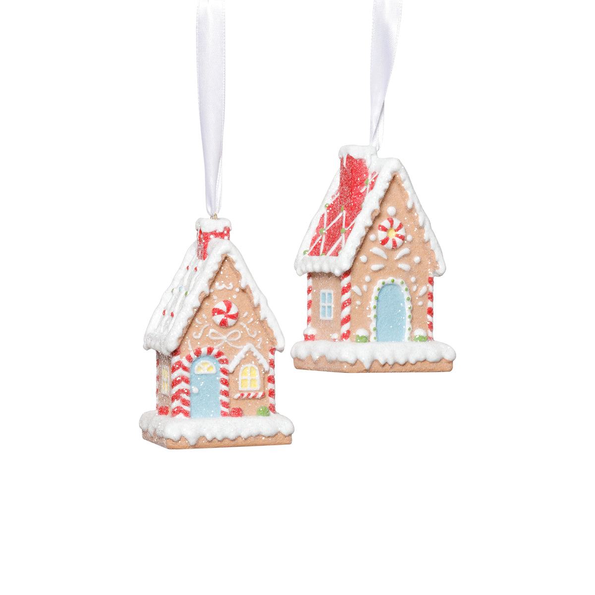 Zodax Gingerbread House Christmas Ornaments, 6 Hanging Pieces (3 Sets of 2 Assorted)