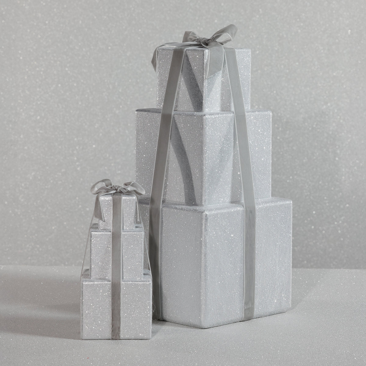 Zodax Stacked Presents Holiday Decorative Resin Figurine, Silver, 8.5"
