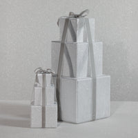 Zodax Stacked Presents Holiday Decorative Resin Figurine, Silver, 8.5"