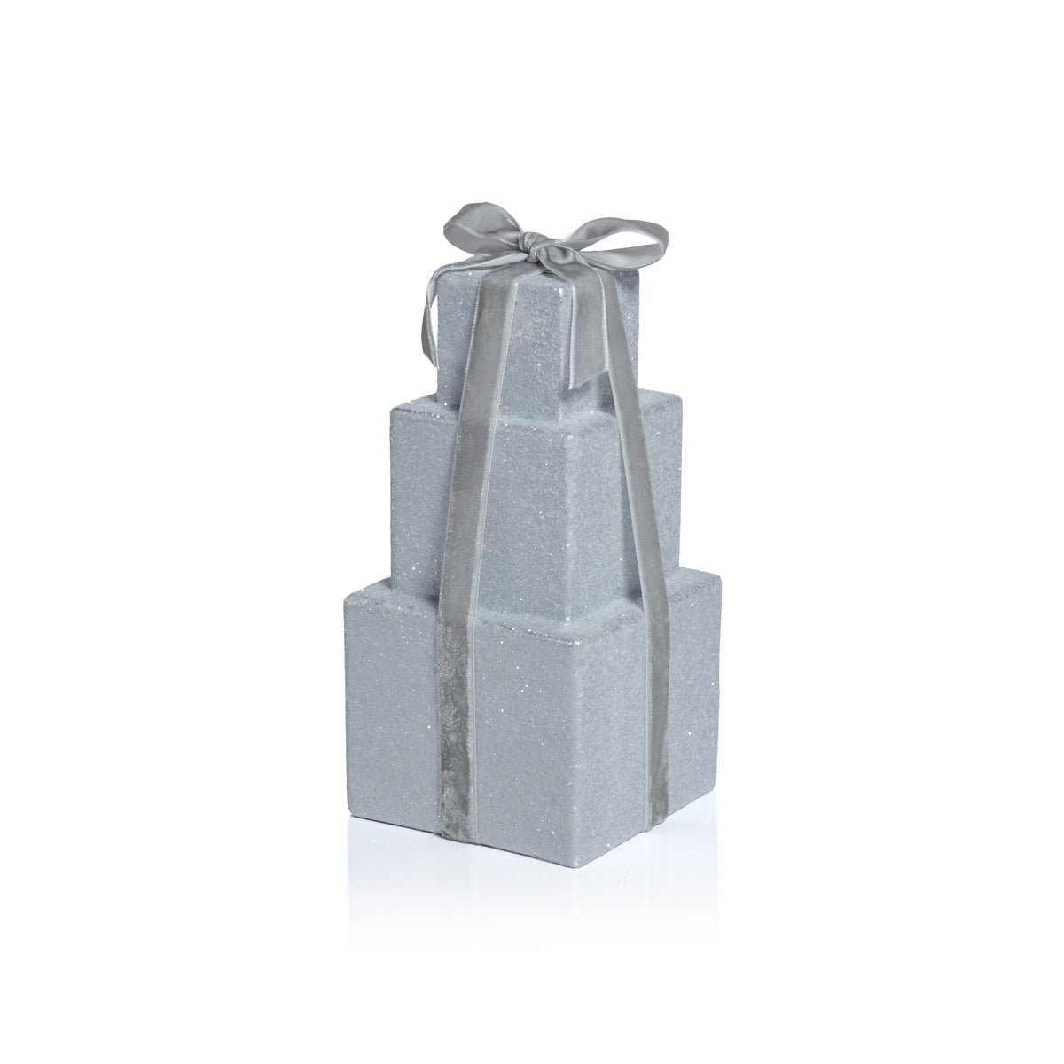 Zodax Stacked Presents Holiday Decorative Resin Figurine, Silver, 8.5"