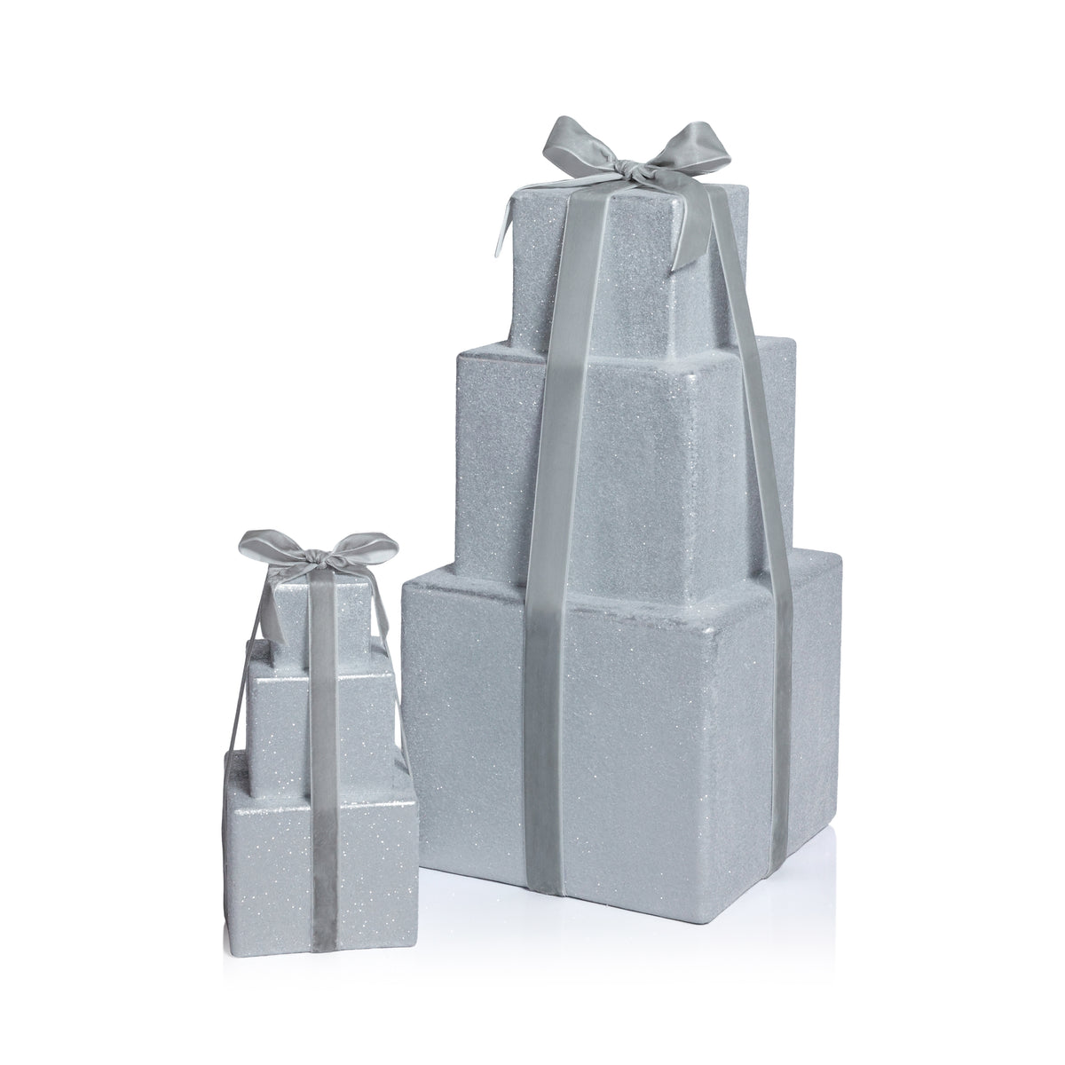 Zodax Stacked Presents Holiday Decorative Resin Figurine, Silver, 8.5"