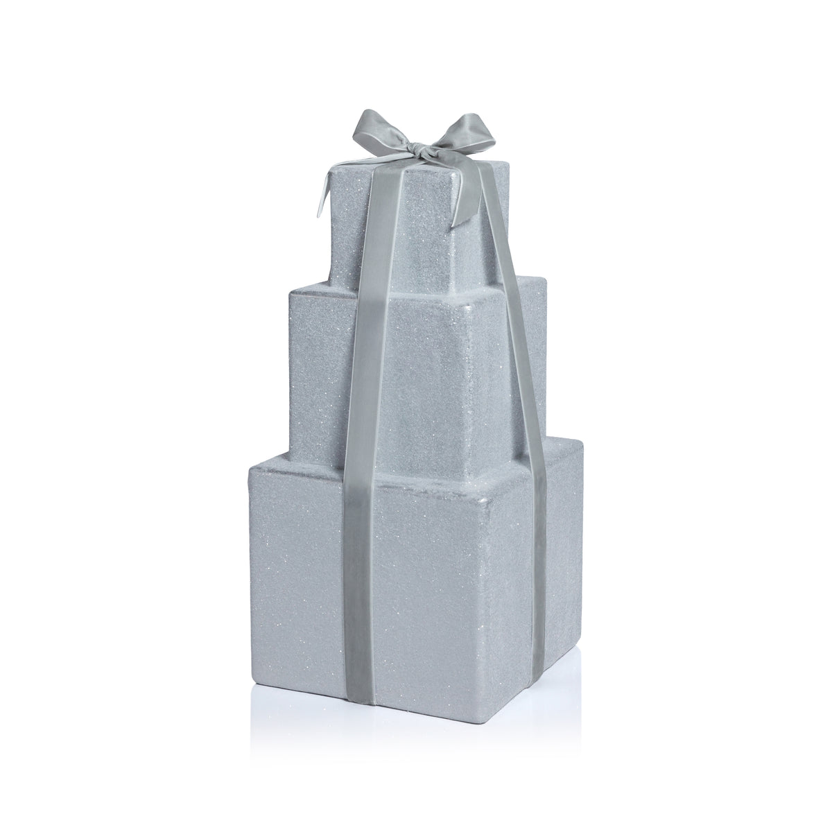 Zodax Stacked Presents Holiday Decorative Resin Figurine, Silver, 16.5"