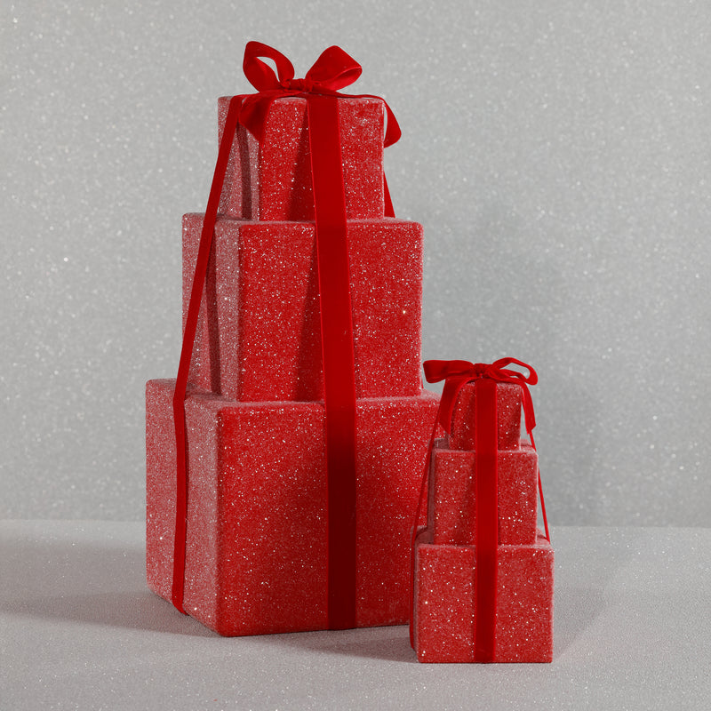 Zodax Stacked Presents Holiday Decorative Resin Figurine, Red, 16.5"