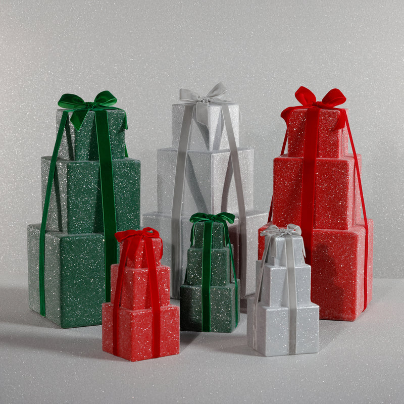 Zodax Stacked Presents Holiday Decorative Resin Figurine, Red, 16.5"