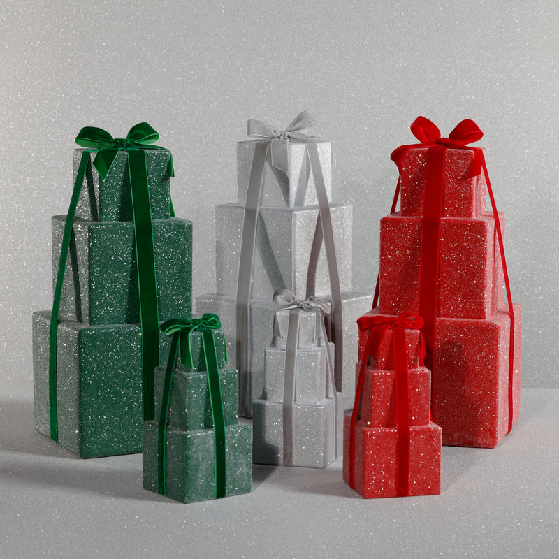 Zodax Stacked Presents Holiday Decorative Resin Figurine, Red, 16.5"