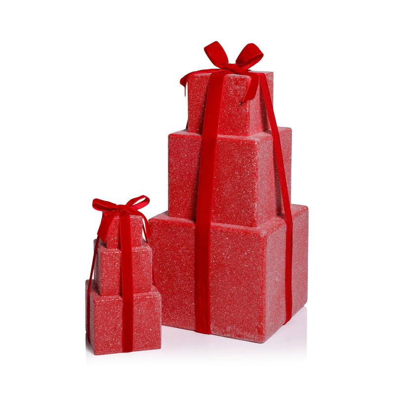 Zodax Stacked Presents Holiday Decorative Resin Figurine, Red, 16.5"
