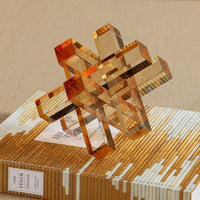 Zodax Crystal Glass Interlocking Bookend, Light Amber