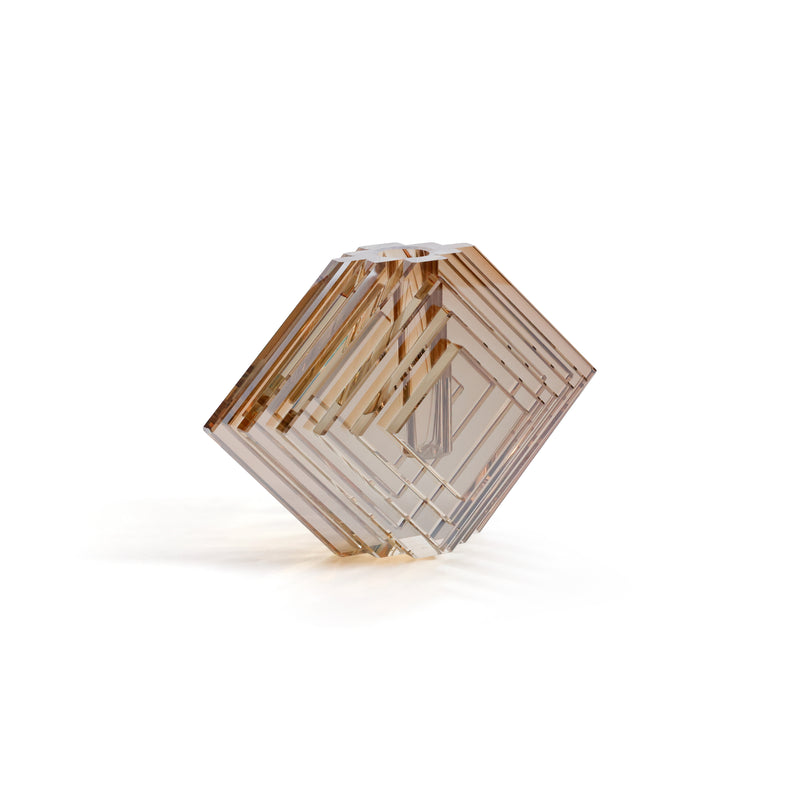 Zodax Crystal Glass Vase with Stacked Concentric Diamond Motif, Amber, Small