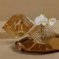 Zodax Crystal Glass Vase with Stacked Concentric Diamond Motif, Amber, Large