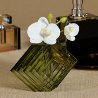 Zodax Crystal Glass Vase with Stacked Concentric Diamond Motif, Green, Small