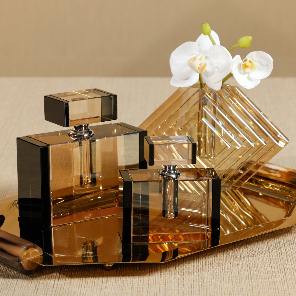 Zodax Decorative Crystal Tonal Black & Amber Glass Perfume Bottle, Large