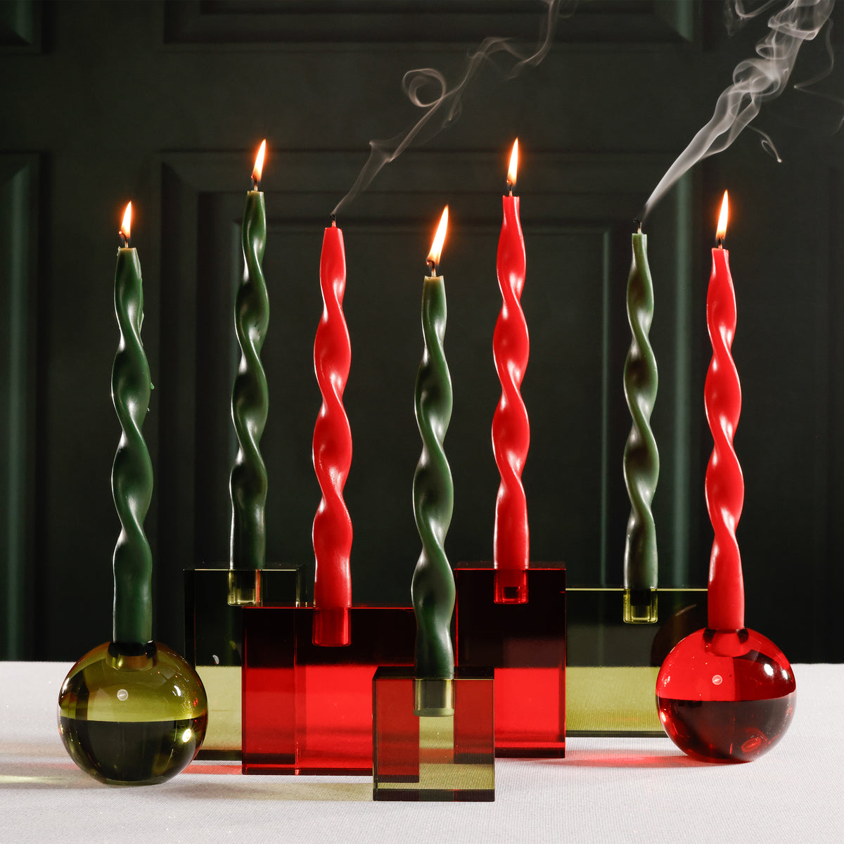 Zodax Romy Decorative Crystal Glass Taper Candle Holder, Red
