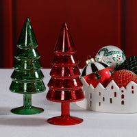 Zodax Mercury Glass Christmas Tabletop Trees, Set of 4, 9" Tall, Red