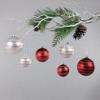 Zodax Matte Glass Ball Ornaments with White & Red Rope, Set of 6, White, 3.25"