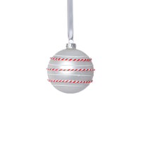 Zodax Matte Glass Ball Ornaments with White & Red Rope, Set of 6, White, 3.25"