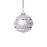 Zodax Matte Glass Ball Ornaments with White & Red Rope, Set of 6, White, 4"
