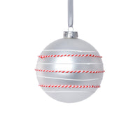 Zodax 4-Piece Set Matte 4.75" Glass Ball Ornaments with White & Red Rope, White