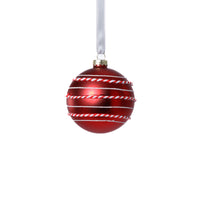 Zodax Matte Glass Ball Ornaments with White & Red Rope, Set of 6, Red, 3.25"
