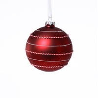 Zodax 4-Piece Set Matte 4.75" Glass Ball Ornaments with White & Red Rope, Red