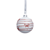 Zodax Matte Glass Holiday Ball Ornaments with Red Ribbon Design, Set of 6, 3.25"