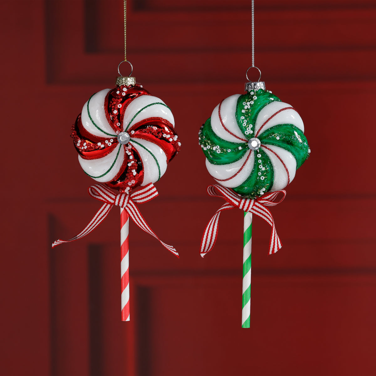 Zodax Glass Lollipop Christmas Ornaments, 6 Hanging Pieces (3 Sets of 2)