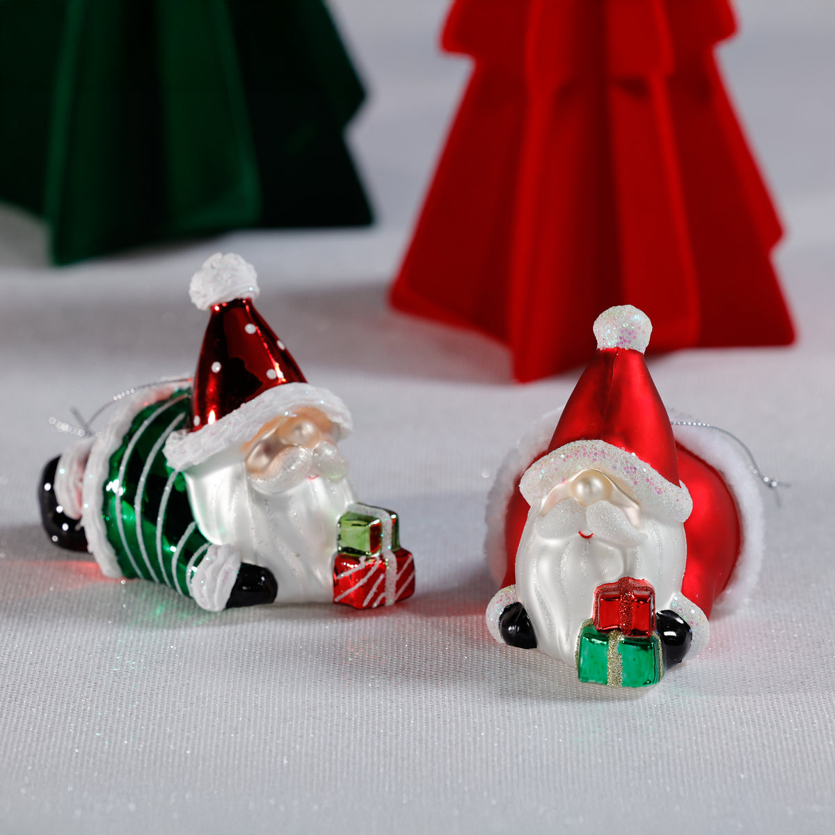 Zodax Glass Santa Laying Down Christmas Ornaments, 6 Hanging Pieces (3 Sets of 2)