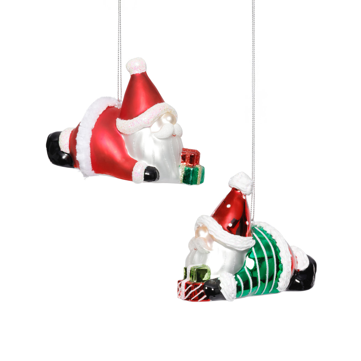 Zodax Glass Santa Laying Down Christmas Ornaments, 6 Hanging Pieces (3 Sets of 2)