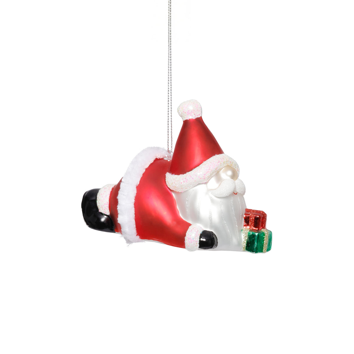 Zodax Glass Santa Laying Down Christmas Ornaments, 6 Hanging Pieces (3 Sets of 2)