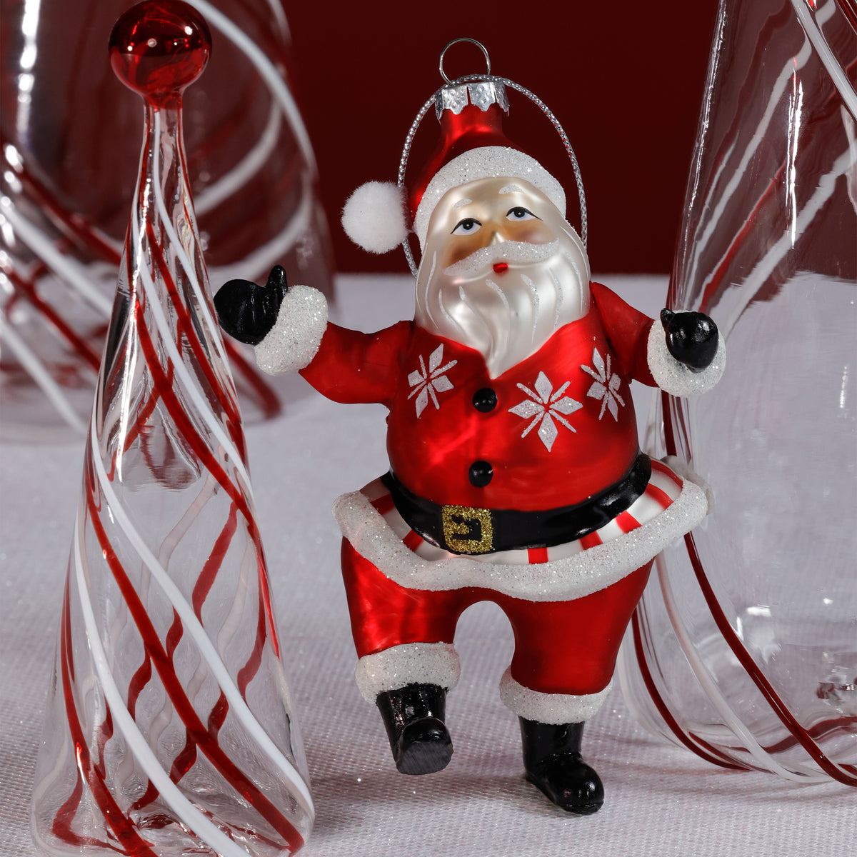 Zodax Glass Dancing Santa Christmas Hanging Ornaments, Set of 6