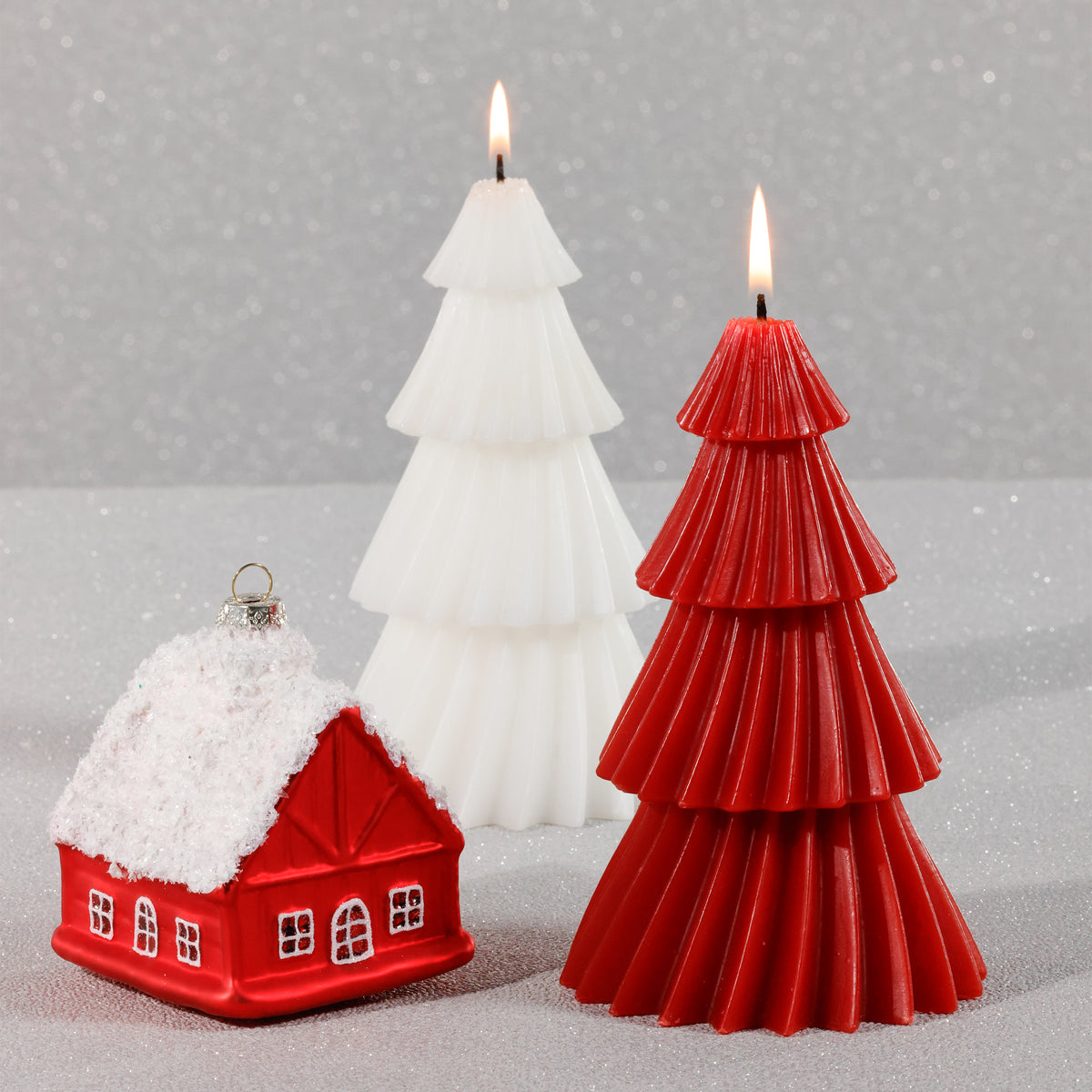 Zodax Glass Red House with White Roof Christmas Hanging Ornaments, Set of 12