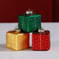 Zodax Glass Gift Box Holiday Ornaments, 12 Hanging Pieces (4 Sets of 3)