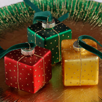 Zodax Glass Gift Box Holiday Ornaments, 12 Hanging Pieces (4 Sets of 3)