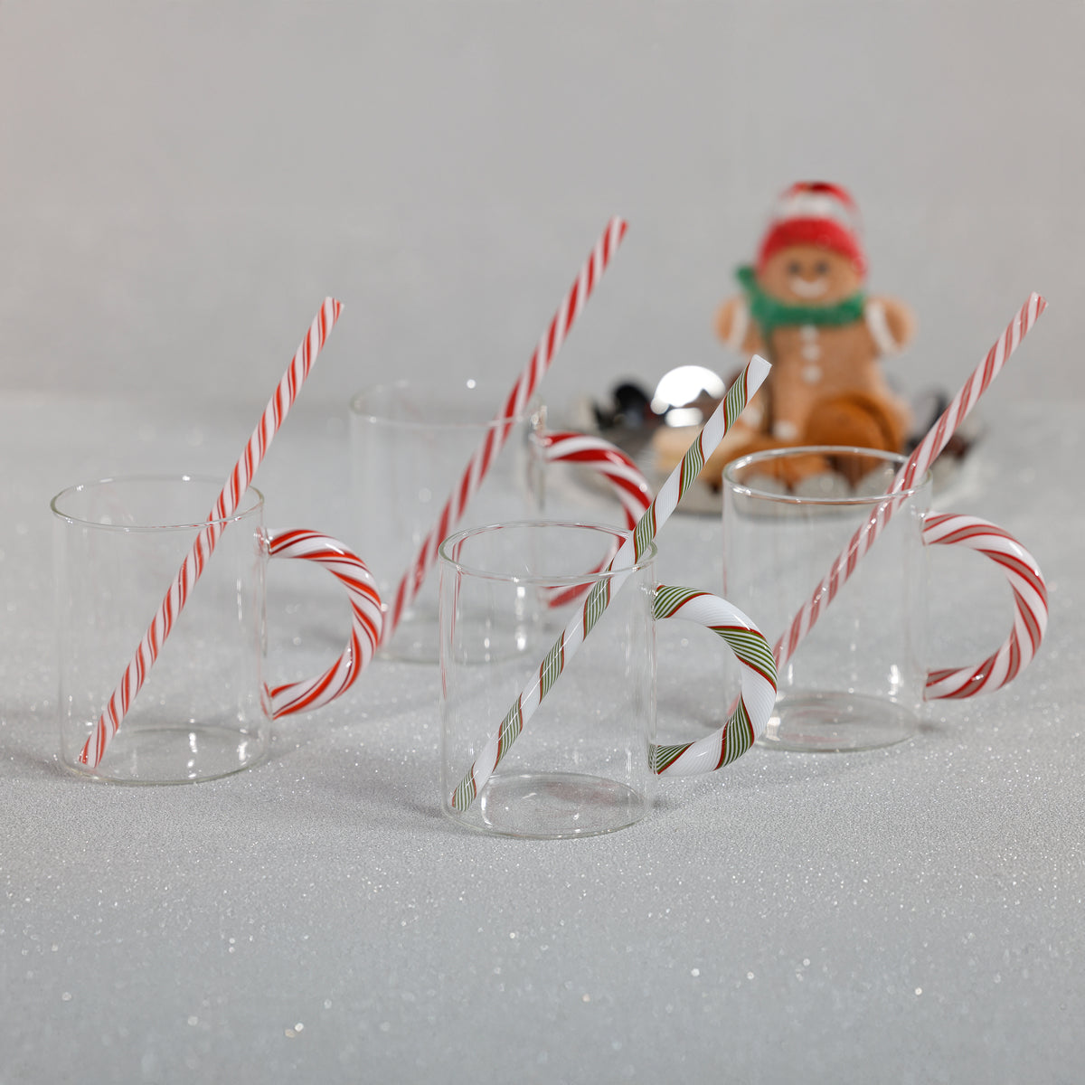 Zodax Reusable Holiday Glass Straws, Set of 5 Assorted Styles