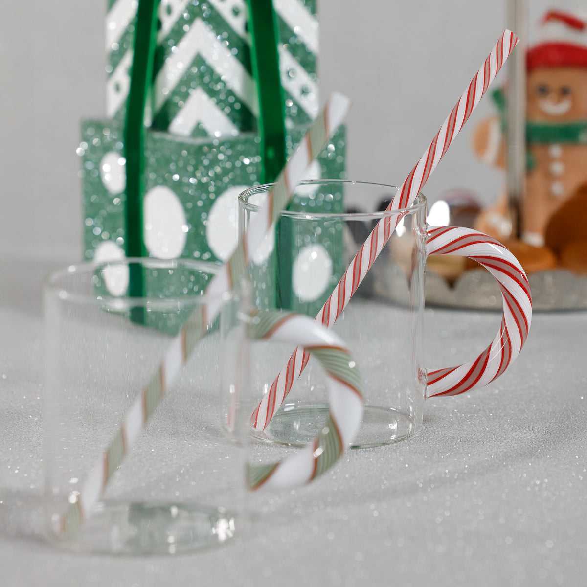 Zodax Reusable Holiday Glass Straws, Set of 5 Assorted Styles