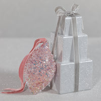 Zodax Beaded Pink Tear Drop Glass Holiday Hanging Ornaments, Set of 12