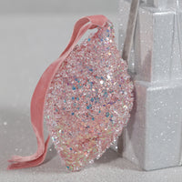 Zodax Beaded Pink Tear Drop Glass Holiday Hanging Ornaments, Set of 12