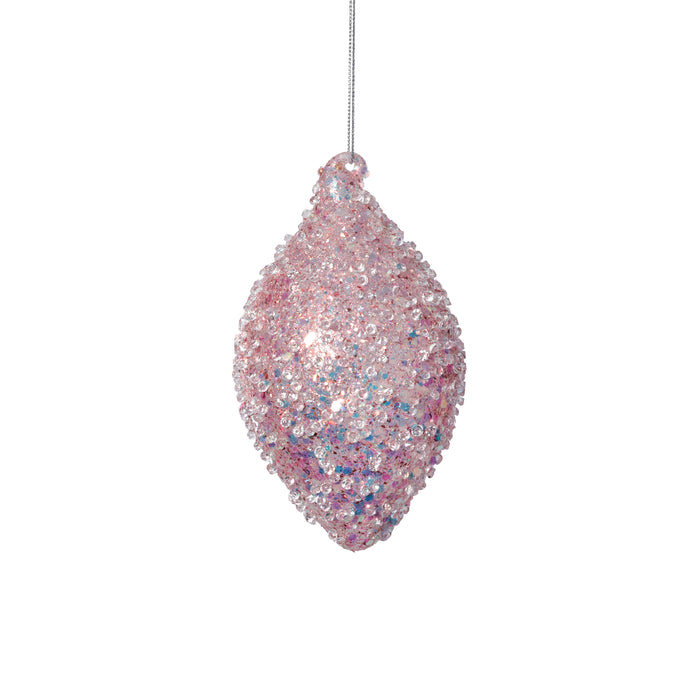 Zodax Beaded Pink Tear Drop Glass Holiday Hanging Ornaments, Set of 12
