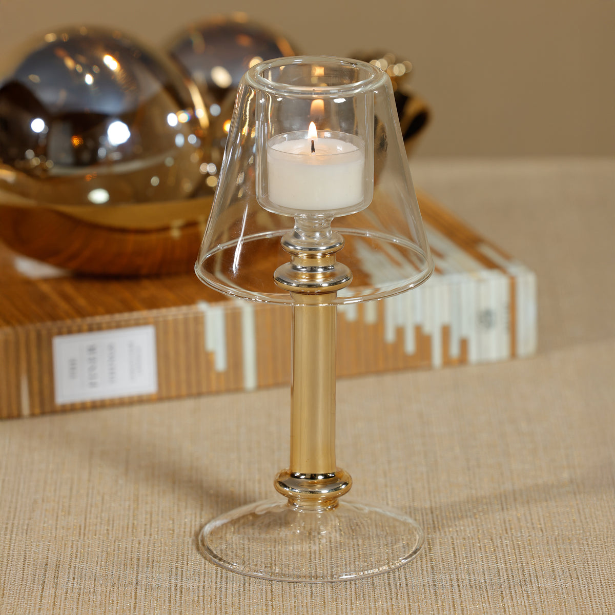 Zodax Isola Glass Tealight Lamp Candle Holder, Gold