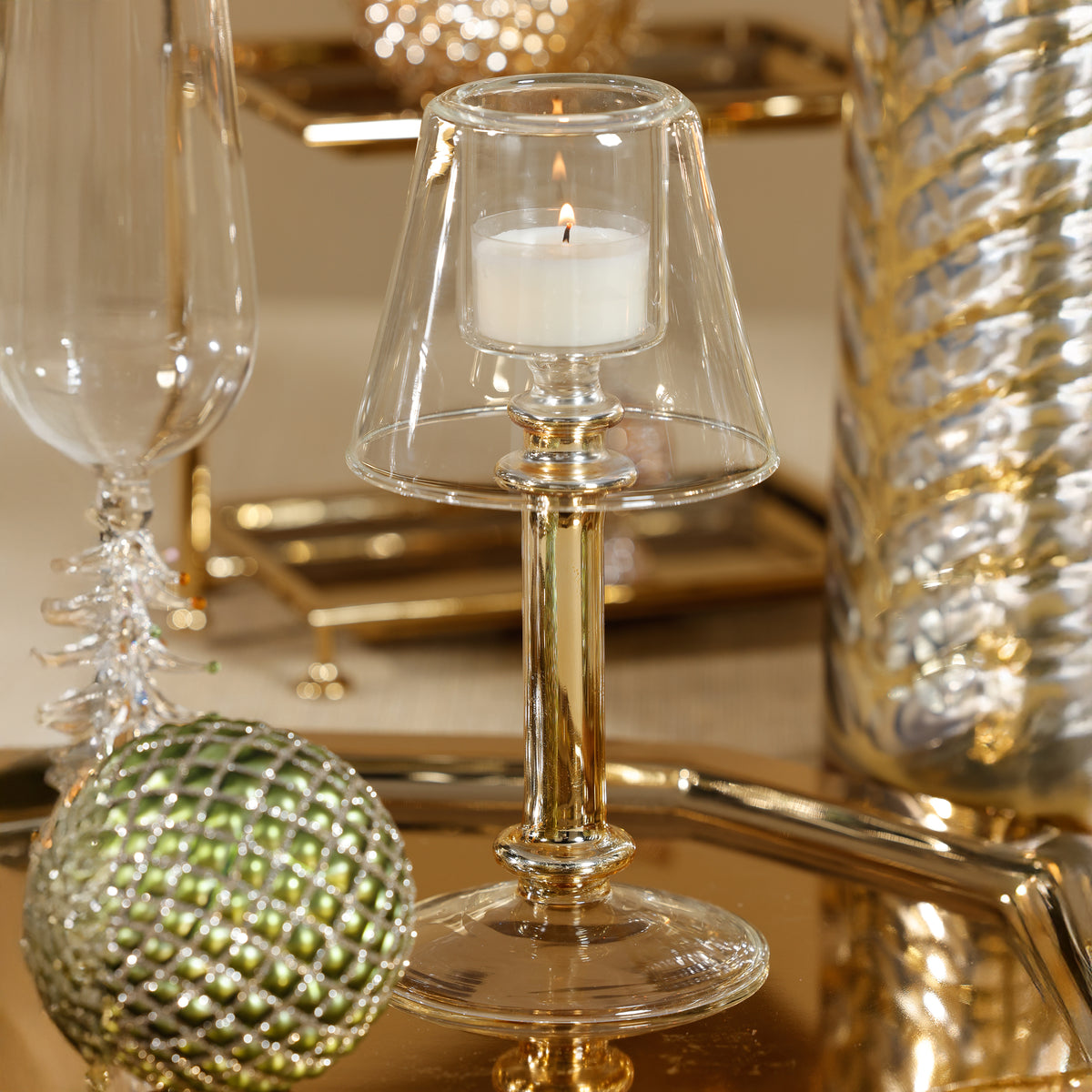 Zodax Isola Glass Tealight Lamp Candle Holder, Gold