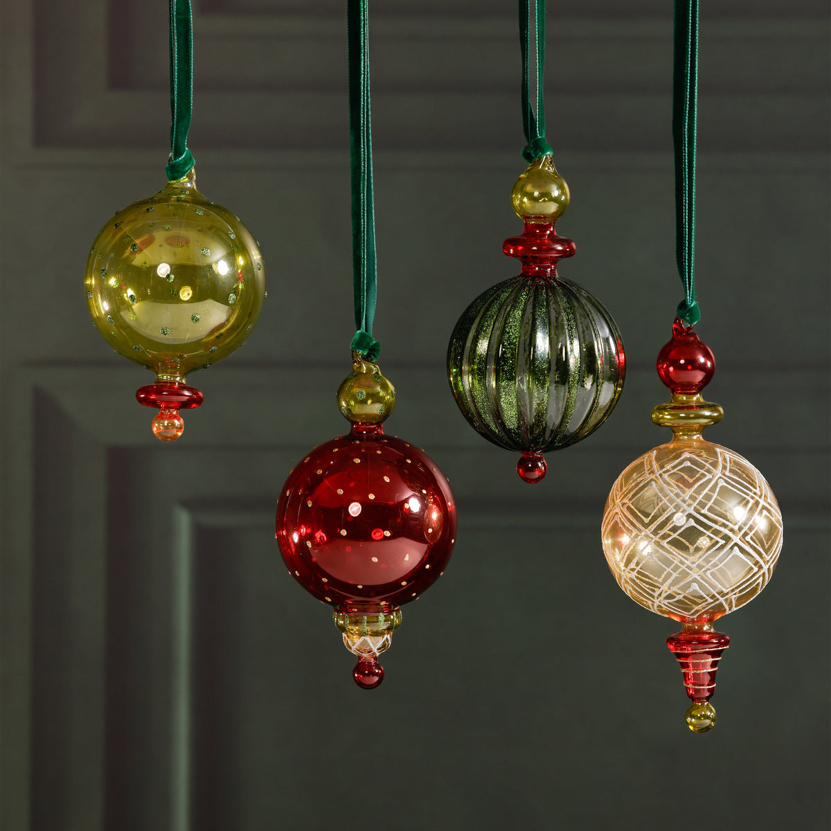 Zodax Festive Glass Holiday Hanging Ornaments, Set of 4 Assorted