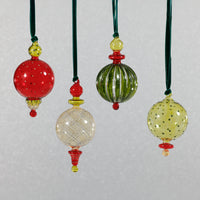 Zodax Festive Glass Holiday Hanging Ornaments, Set of 4 Assorted