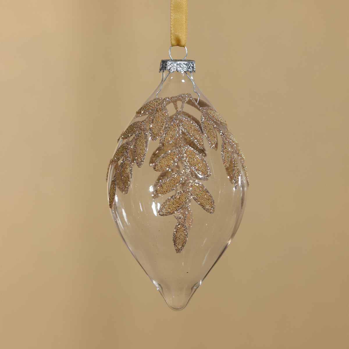 Zodax Glass Ornaments with Gold Beaded Leaf Design, Set of 6