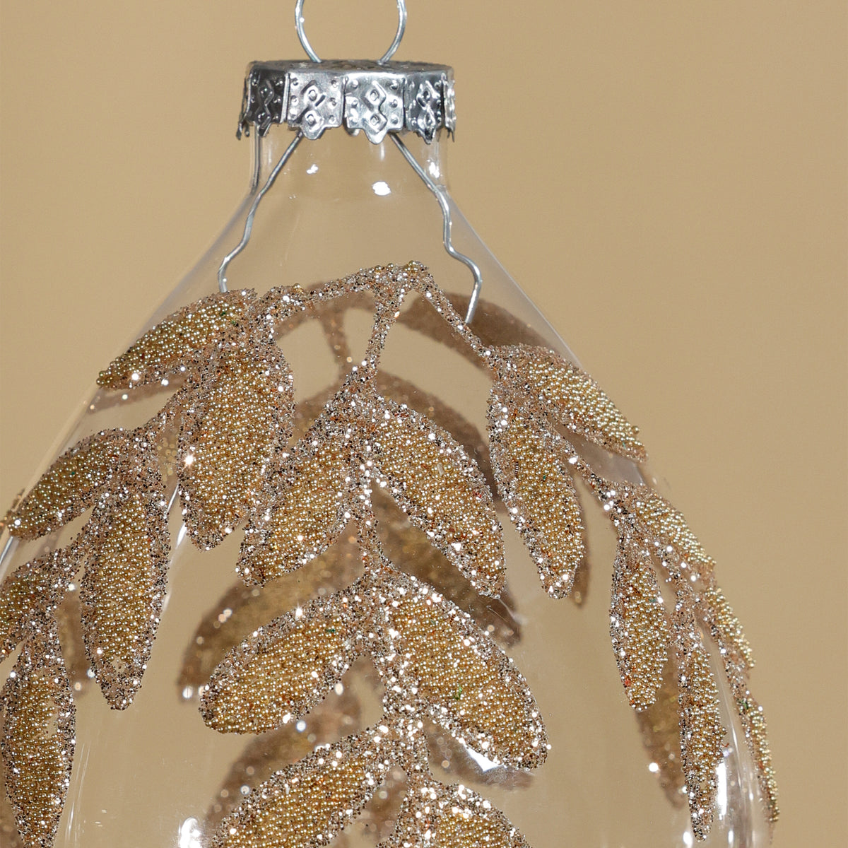 Zodax Glass Ornaments with Gold Beaded Leaf Design, Set of 6