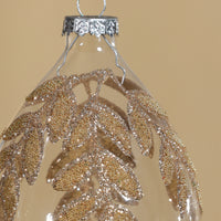 Zodax Glass Ornaments with Gold Beaded Leaf Design, Set of 6