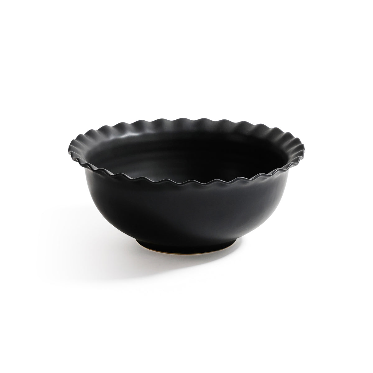 Zodax Montecito Ruffled Rim Black Ceramic Bowl, Large