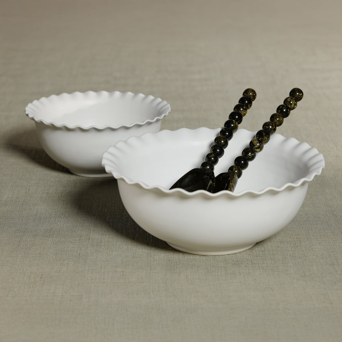 Zodax Montecito Ruffled Rim White Ceramic Bowl, Large