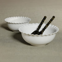 Zodax Montecito Ruffled Rim White Ceramic Bowl, Large