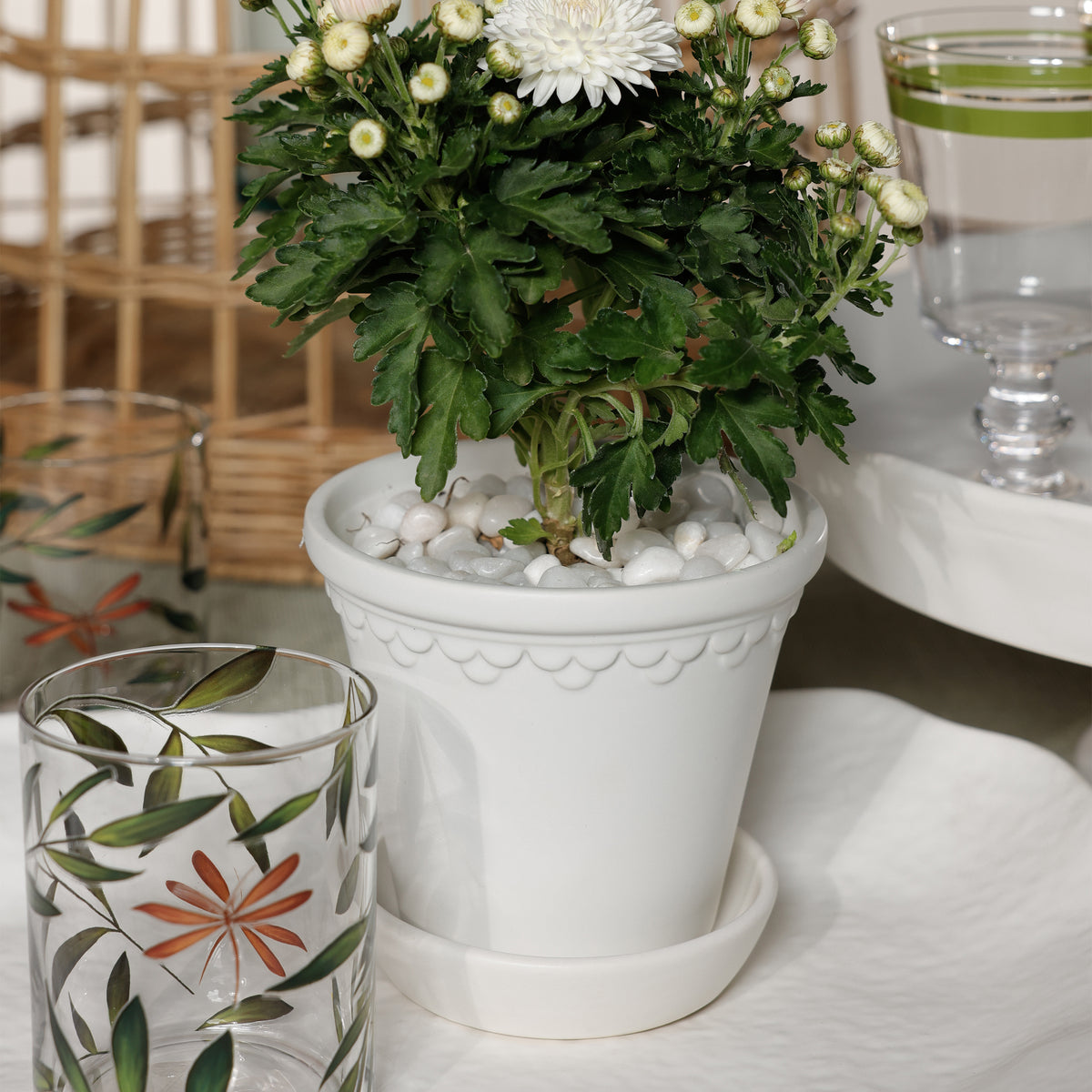 Zodax San Ysidro White Ceramic Flower Pot with Saucer