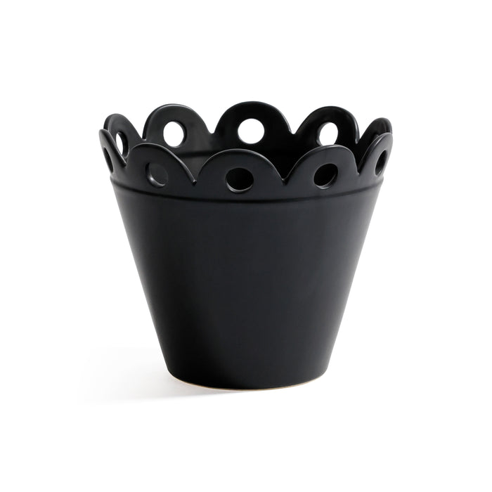 Zodax Petal Rim Black Ceramic Flower Pot, Large